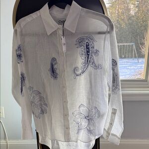 White and Blue Paisley Floral Shirt